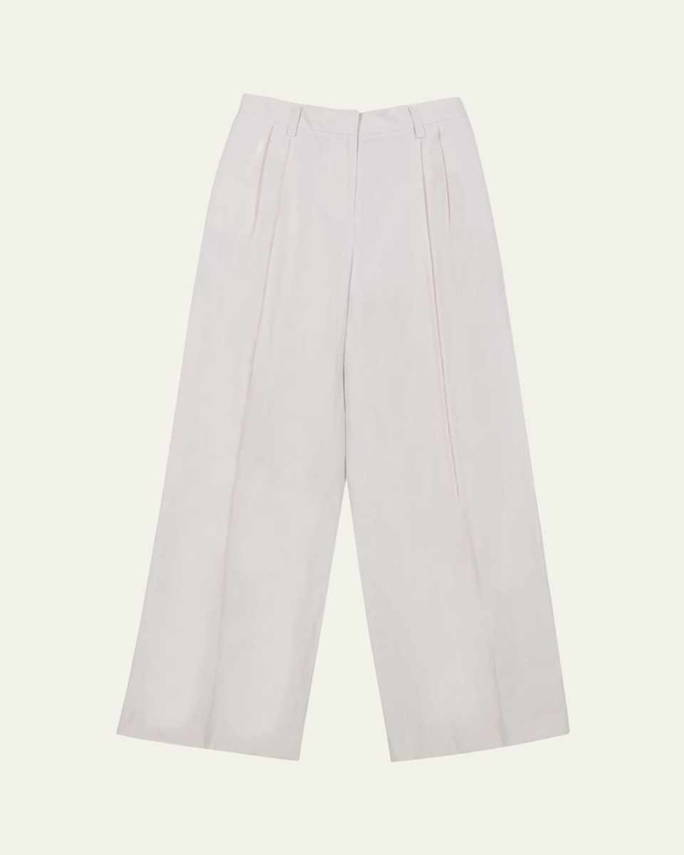 Two-Pleat Wide-Leg Linen Pants